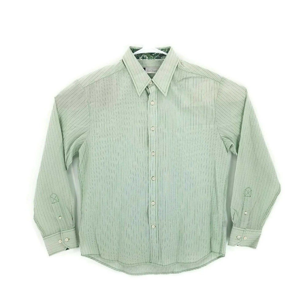 JC Los Angeles Striped Paisley Men Button Front LS Green Shirt Mitered LG